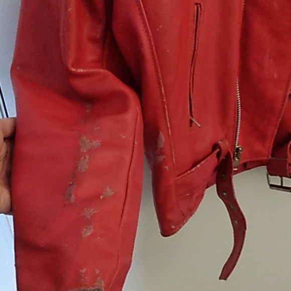 Vintage Cherry Red LEATHER BIKER JACKET - Picture 5 of 7